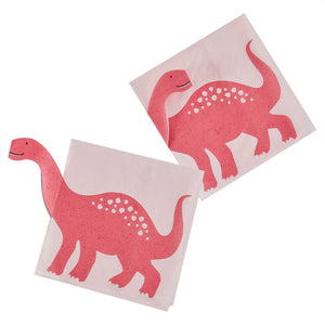 Dino Pink Paper Napkins Pop Out Dinosaur Pack of 16