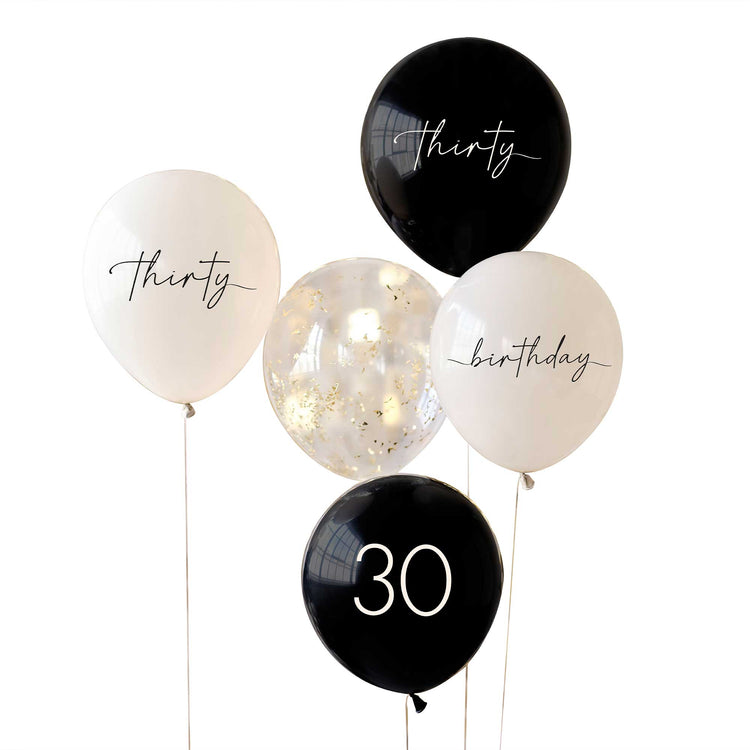 Champagne Noir Black Nude Cream & Champagne Gold 30th Birthday Party Balloons