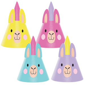 Llama Shaped Party Hats Assorted Designs Pack of 8