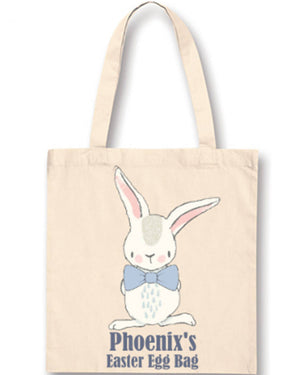 Cartoon Bunny with Blue Bow Tie Personalised Easter Bag