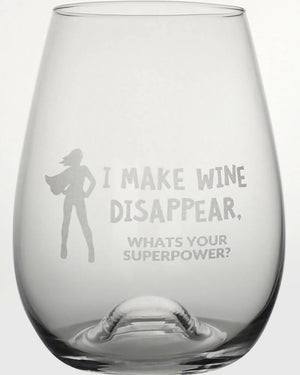 I Make Wine Disappear Engraved 460ml Stemless Wine Glass