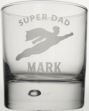 Flying Super Dad Engraved Round 305ml Scotch Glass