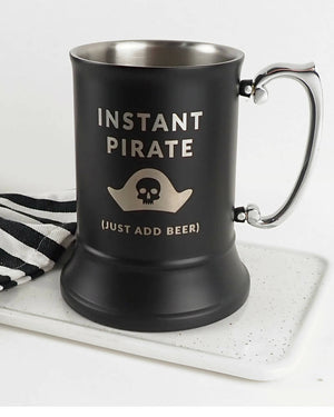Instant Pirate Engraved Black Stainless Steel Beer Mug in Gift Box