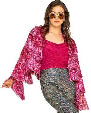 70s Funky Fringe Pink Disco Plus Size Womens Jacket