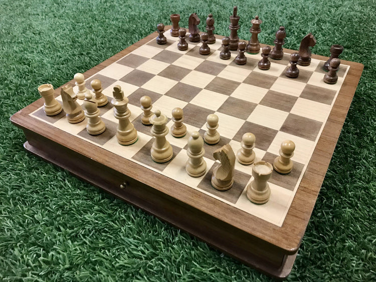 Portable Carved Wooden Chess and Checker Board Set