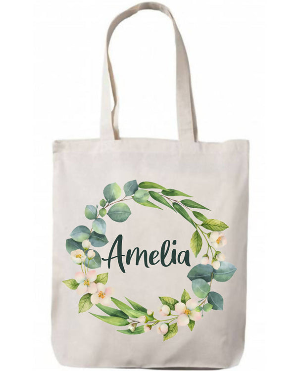 Floral and Leafy Wreath Personalised Bag