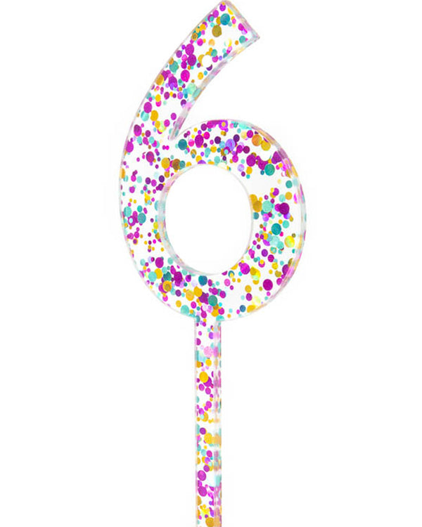 Rainbow Glitter Number 6 Cake Topper