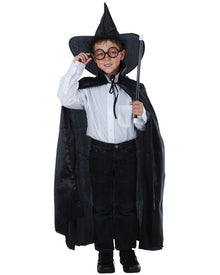 Wizard Kids Hat Halloween Cape Wand and Glasses Kit