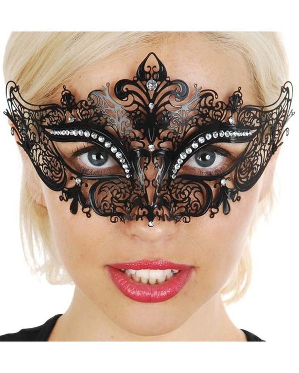 Province Metal Masquerade Mask with Clear Jewels