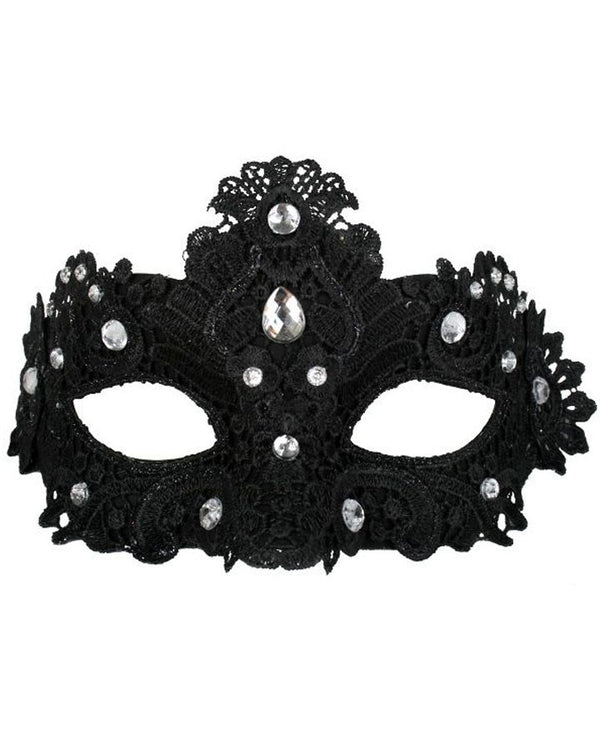 Black Lace Masquerade Mask with Crystals