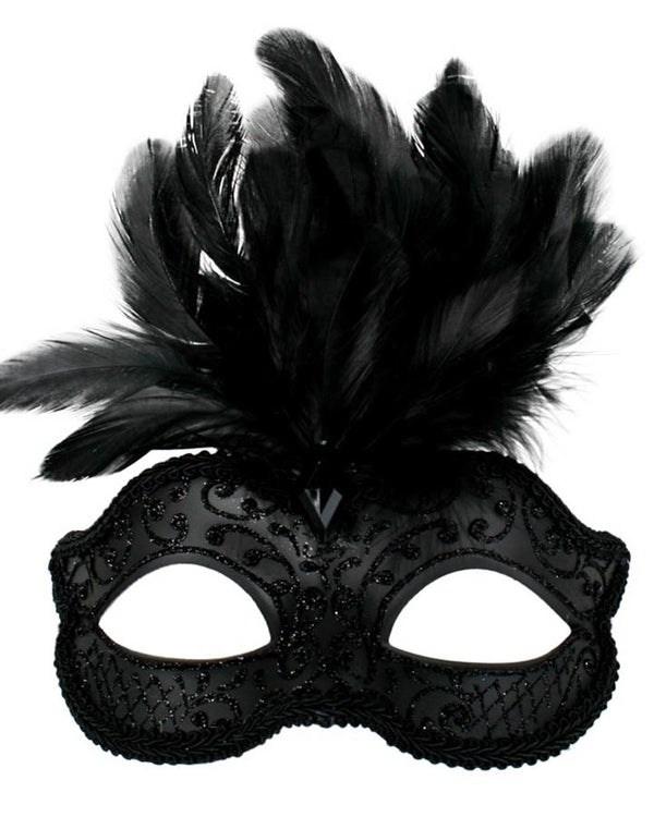 Daniella Black Feathered Masquerade Mask