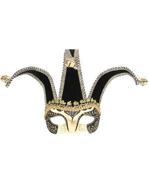 Black and Gold Court Jester Masquerade Mask