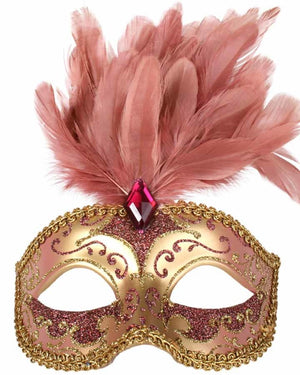 Isabella Pink and Gold Mask with Feathers