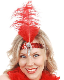 20s Red Sequin Headband with Feather