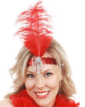 20s Red Sequin Headband with Feather