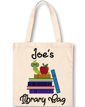 Cute Bookworm Personalised Library Bag