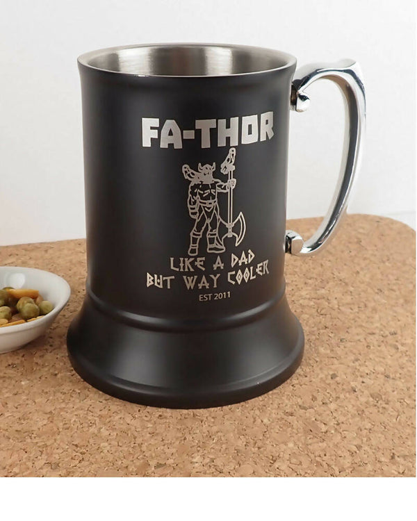 FA THOR Personalised Engraved Silver Stainless Steel Beer Mug in Gift Box