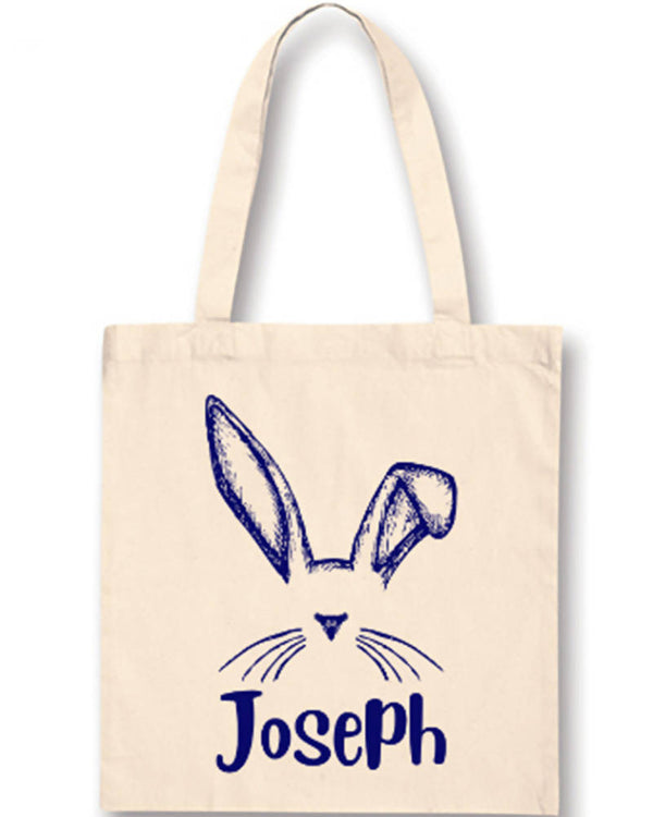 Blue Easter Bunny Ears and Whiskers Personalised Easter Bag