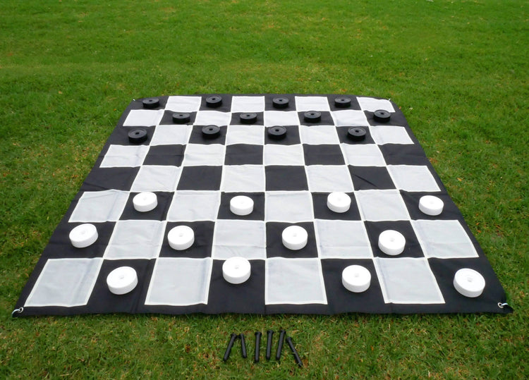 Giant Size Plastic Outdoor Checkers Game Set with Mat 1.5x1.5m