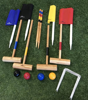 Outdoor Family Premium Wooden Croquet Ball Mallet Game 4 Player Set with Carry Bag