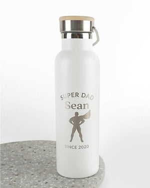 Super Dad White Personalised Engraved 650ml Wooden Lid Water Bottle