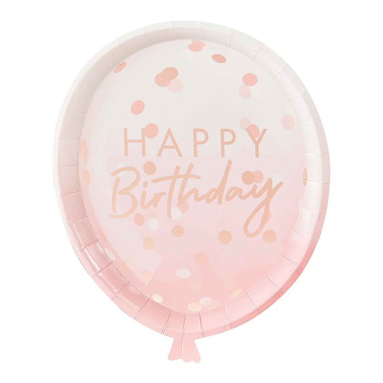Mix It Up Rose Gold Foiled Confetti Balloon Shaped Plates Pack of 8