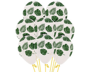 Sempertex 30cm Leaves Forest Green on Fashion White Latex Balloons 12PK Pack of 12