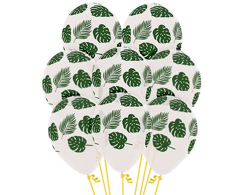 Sempertex 30cm Leaves Forest Green on Fashion White Latex Balloons 12PK Pack of 12