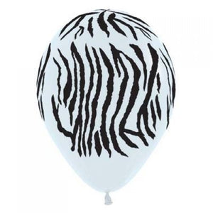 Sempertex 30cm Zebra Animal Print Fashion Black & White Latex Balloons, 12PK Pack of 12