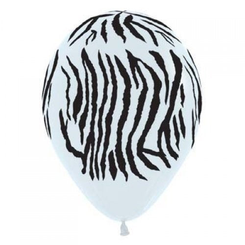 Sempertex 30cm Zebra Animal Print Fashion Black & White Latex Balloons 12PK Pack of 12