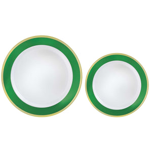 Christmas Premium Plastic Plates Hot Stamped with Festive Green Border Pack of 20
