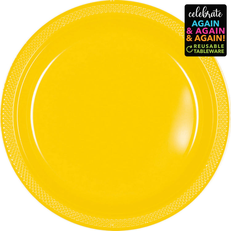 Premium Plastic Plates 23cm 20 Pack - Yellow Sunshine Pack of 20
