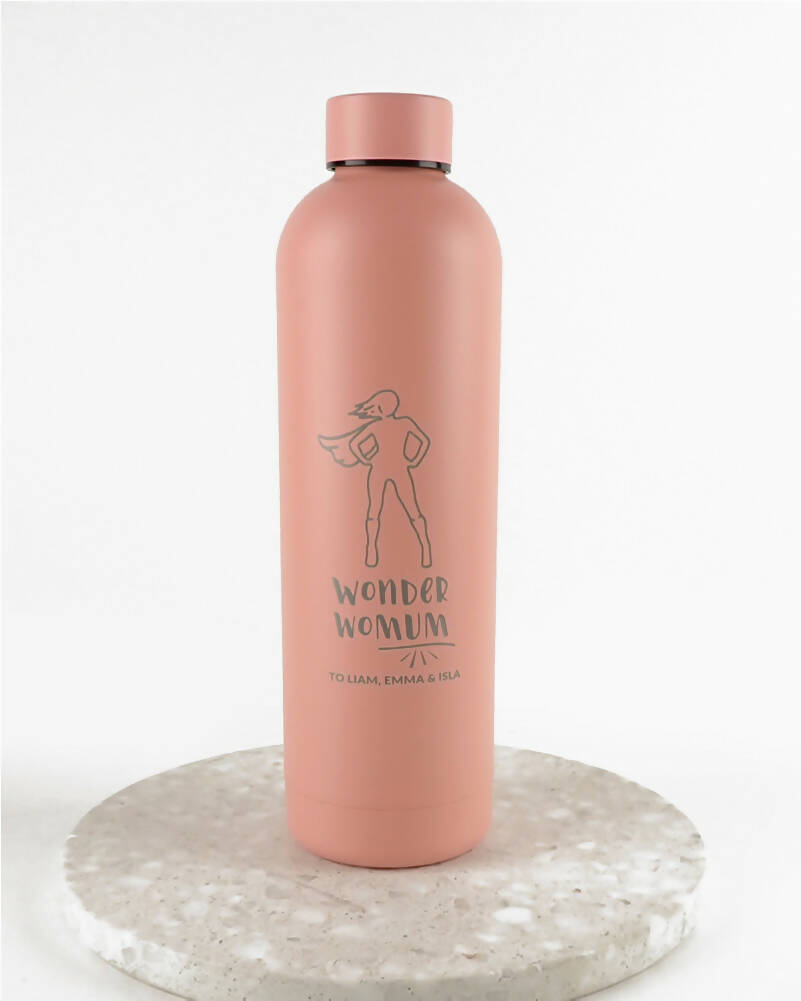 Wonder Womum Blush Pink Personalised Engraved 750ml Matte Finish Water Bottle