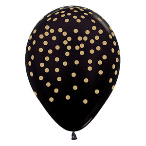 Gold Confetti on Metallic Black Sempertex 30cm Latex Balloons Pack of 12