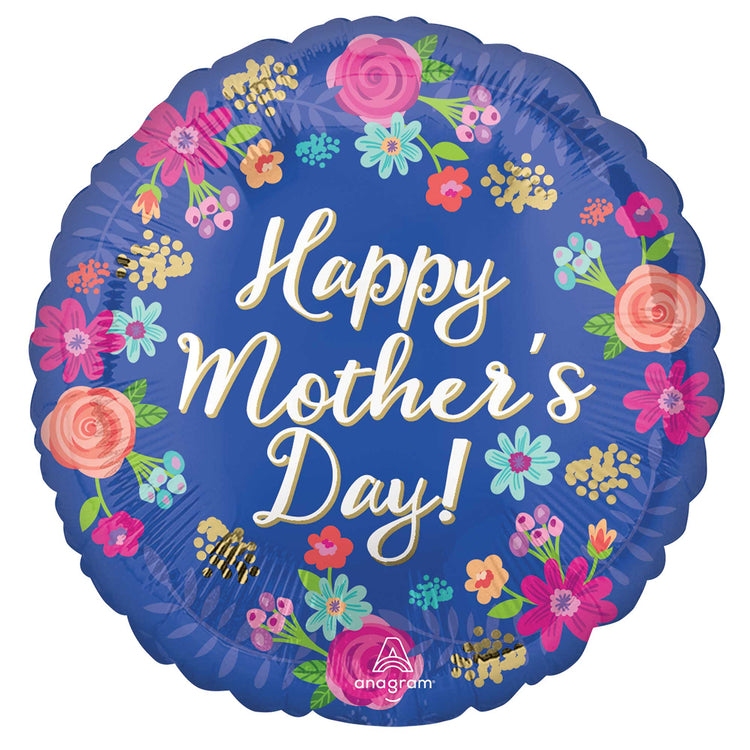 45cm Standard HX Happy Mothers Day Circled in Flowers Balloon
