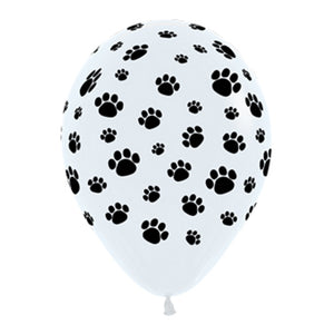 Sempertex 30cm Animal Paw Prints Black & White Latex Balloons 12PK Pack of 12