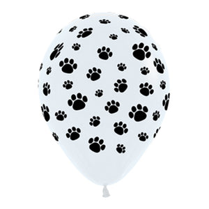 Sempertex 30cm Animal Paw Prints Black & White Latex Balloons, 12PK Pack of 12