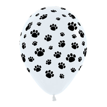 Sempertex 30cm Animal Paw Prints Black & White Latex Balloons 12PK Pack of 12