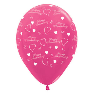 Sempertex 30cm Anniversary Metallic Fuchsia Latex Balloons 6PK Pack of 6