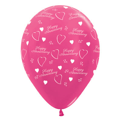 Sempertex 30cm Anniversary Metallic Fuchsia Latex Balloons 6PK Pack of 6