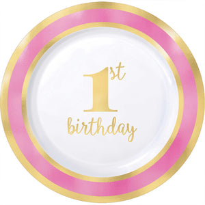 1st Birthday Pink 19cm Round Plates Pack of 10