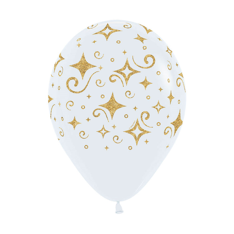 Sempertex 30cm Golden Diamonds Fashion White with Glitter Ink Latex Balloons 005, 12PK Pack of 12