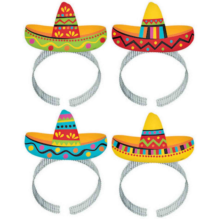 Mexican Sombrero Paper Headbands Pack of 8