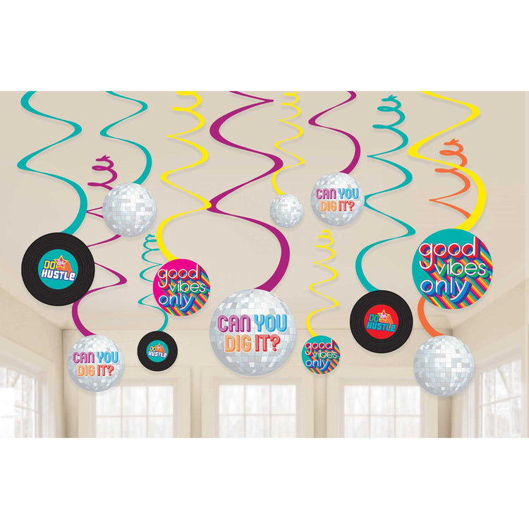 Good Vibes 70s Hanging Swirl Decorations Value Pack of 12