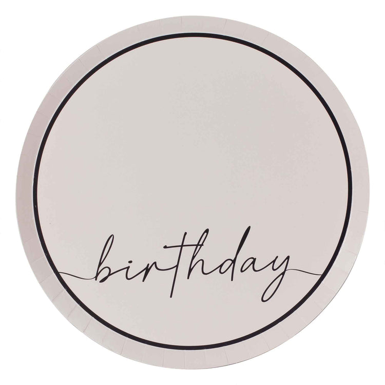 Champagne Noir Nude & Black Happy Birthday Paper Party Plates