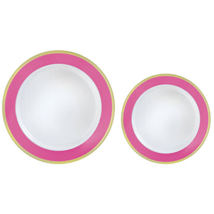 Premium Plastic Plates Hot Stamped with Bright Pink Border Pack of 20