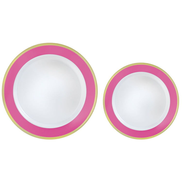 Premium Plastic Plates Hot Stamped with Bright Pink Border Pack of 20