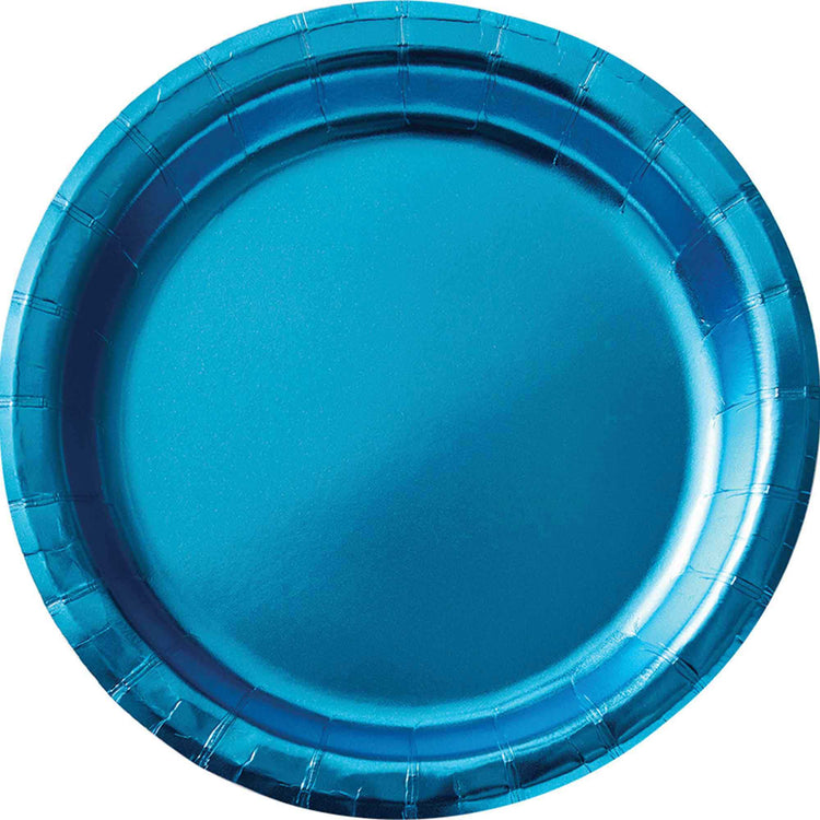Metallic 17cm Caribbean Blue Round Plates Pack of 8