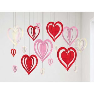 Hearts 3D Hanging String Decorations Pack of 16