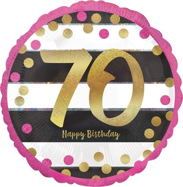 45cm Standard Holographic Pink & Gold Milestone 70 Balloon